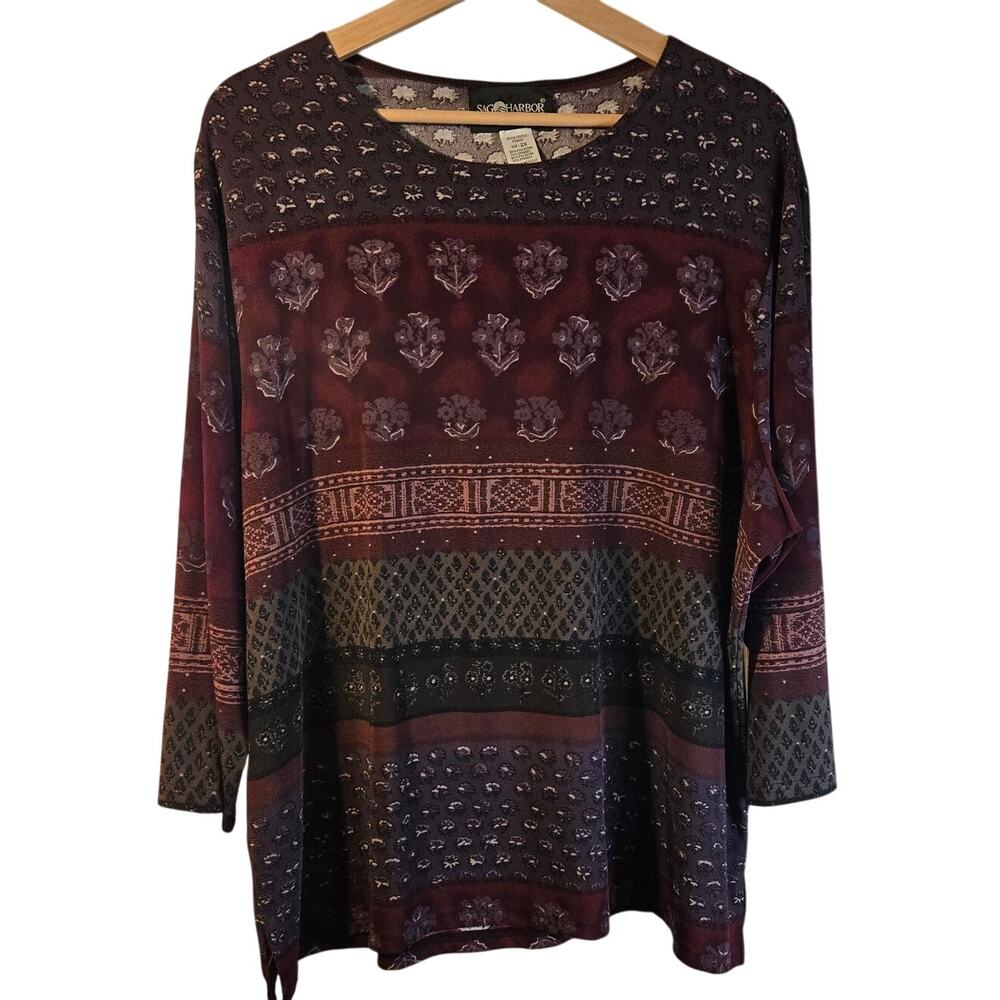 Sag Harbor Boho Print Tunic Top, Size 2X – Effortless Casual Style [0381]